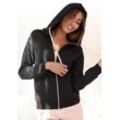 Kapuzensweatjacke LASCANA Gr. 32/34, schwarz Damen Sweatjacken Sweatshirtjacke mit Details in Roségold, Loungewear