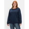 Sweatshirt SHEEGO "Große Größen" Gr. 44/46, blau (nachtblau meliert), Damen, Obermaterial: 100% Polyester, unifarben, Sweatshirts, aus Strickfleece, mit Saum-Tunnelzug