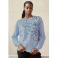 Sweatshirt LASCANA Gr. 32/34, blau (hellblau), Damen, Obermaterial: 100% Baumwolle, unifarben, bedruckt, Sweatshirts, mit Druck, Loungewear