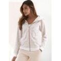 Kapuzensweatjacke LASCANA Gr. 32/34, braun (beige, nougat) Damen Sweatjacken Sweatshirtjacke mit Details in Roségold, Loungewear