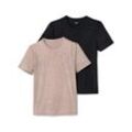 2 T-Shirts mit Merinowolle - Schwarz/Meliert - Gr.: S