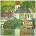 Glasbild ARTLAND "Kirche in Unterach am Attersee. (D.198)" Bilder Gr. B/H: 50cm x 50cm, Glasbild Gebäude quadratisch,, grün in verschiedenen Größen