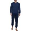 Pyjama GÖTZBURG, Herren, Gr. 54, blau (blau, dunkel, ringel), Single Jersey, Obermaterial: 60% Baumwolle, 40% Polyester, gestreift, casual, bequem lang, V-Ausschnitt, Langarm Bündchen, Homewear-Sets, mit praktischen Bündchen für einen ungestörten Schlaf