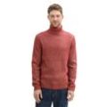 Rollkragenpullover TOM TAILOR, Herren, Gr. M, rot (schwarz burgundy rot weiß core), Strick, Obermaterial: 58% Polyester, 37% Polyacryl, 5% Wolle, meliert, casual, regular fit Po-bedeckend, ohne Ausschnitt, Langarm gerader Abschluss, Pullover, mit Rollkragen