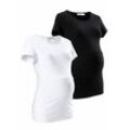 Umstandsshirt NEUN MONATE "2er Pack T-Shirts für Schwangerschaft und Stillzeit" Gr. 44/46, schwarz (schwarz, weiß) Damen Shirts kurzärmelig, figurbetonte Passform, unifarben, Rundhalsausschnitt