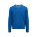 Strickpullover FYNCH-HATTON Gr. M, blau (strong blau), Herren, Strick, Obermaterial: 100% Baumwolle, unifarben, Pullover, mit Logo auf der Brust