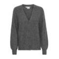 Cardigan ICHI "Cardigan IHKamara" Gr. L, grau (dunkelgrau melange), Damen, Obermaterial: 52% Polyacryl PAN. 30% Polyester Pol. recyc.. 15% Alpaka WP. 3% Elasthan EL., Strickjacken