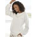Sweatshirt LASCANA, Damen, Gr. 32/34, beige (creme), Sweatware, Obermaterial: 60% Baumwolle, 40% Polyester, unifarben, bestickt, casual, bequem hüftlang, Rundhals, Langarm Rippbündchen, Sweatshirts, mit weiten Ärmeln, Loungewear