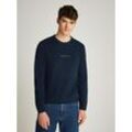 Strickpullover TOMMY JEANS "TJM LINEAR SMALL CHEST SWEATER", Herren, Gr. L, blau (schwarz night navy), Strick, Obermaterial: 95% Polyester, 5% Wolle, unifarben, casual, regular fit kurz, Rundhals, Langarm Rippstrickbündchen, Pullover, mit Logoschriftzug