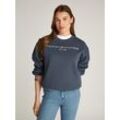 Sweatshirt TOMMY HILFIGER "MDRN REG CORP LOGO C-NK SWTSHRT" Gr. L (40), blau (military denim), Damen, Sweatware, Obermaterial: 63% Baumwolle, 37% Polyester, unifarben, Sweatshirts, mit Logoschriftzug