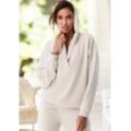 Hoodie FRENCH CONNECTION Gr. 32/34, beige, Damen, Obermaterial: 55% Viskose (LENZING ECOVERO), 40% Polyester, 5% Elasthan, unifarben, Sweatshirts, mit V-Ausschnitt und breitem Kragen, Loungewear