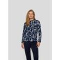 Print-Shirt RABE "Rabe Shirt mit abstrakter Struktur und Stehkragen", Damen, Gr. 44, blau (dunkelblau), 70%Polyester 28%Viskose 2%Elastan, gemustert, feminin, gerade, Langarm, Shirts