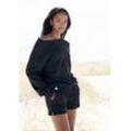 Sweatshirt LASCANA, Damen, Gr. 32/34, schwarz, Sweatware, Obermaterial: 100% Baumwolle, Strukturmuster, Basic, bequem hüftbedeckend, Rundhals, Langarm breiter Bund, Sweatshirts, aus organischer Baumwolle, Loungewear