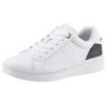 Plateausneaker TOMMY HILFIGER "ELEVATED ESSENTIAL COURT SNEAKER", Damen, Gr. 40, bunt (weiß, dunkelblau), Leder, sportlich, Schuhe, mit Kontrastbesatz an der Ferse, Freizeitschuh, Halbschuh, Schnürschuh