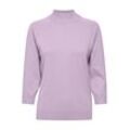 Strickpullover PULZ JEANS "Strickpullover PZSara", Damen, Gr. L, lila (lavender frost melange), Obermaterial: 80% Viskose LENZING ECOVERO CV LenzEcov. 20% Polyester PES., unifarben, casual, normal, ohne Ausschnitt, 3/4-Ärmel, Pullover