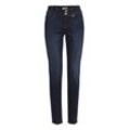 Röhrenjeans PULZ JEANS "Rhrenjeans PZSuzy" Gr. 27, Länge 32, blau (dunkelblau denim), Damen, Jeans, Obermaterial: 91% Baumwolle CO. 7% Elastodien ED. 2% Elasthan EL., unifarben, Jeans