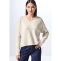 Strickpullover STREET ONE Gr. 34, beige (oak melange), Damen, 37% Baumwolle, 34% Polyacryl, 26% Polyester, 3% Elasthan, Pullover mit V-Ausschnitt