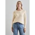 Strickpullover STREET ONE, Damen, Gr. 34, beige (soft beige), Feinstrick, 38% Polyacryl, 31% Baumwolle, 21% Elasthan, 10% Nylon, unifarben, casual, normal normal, Rundhals, Langarm Bündchen, Pullover, mit Materialmix