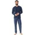 Schlafanzug MEY "STRAIGHT" Gr. XXL, blau (yacht blau) Herren Homewear-Sets Langarm-Shirt mit Brusttasche