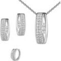 Ohrring und Ketten Set FIRETTI "Multipack Schmuck Geschenk Silber 925 Creolen Halskette mit Anhänger", silber (silberfarben, kristallweiß, kristallweiß), Schmuck-Sets, Damen, Silber 925 (Sterlingsilber), Made in Germany - mit Zirkonia (synth.)