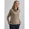 Rollkragenpullover STREET ONE, Damen, Gr. 40, beige (mocha glow meliert), Web, 60% Baumwolle, 40% Polyacryl, unifarben, casual, normal normal, hoch geschlossener Ausschnitt, Langarm Bündchen, Pullover, im soften Baumwoll-Mix