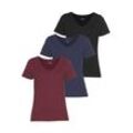 T-Shirt H.I.S "Essential-Basics" Gr. 40/42, bunt (schwarz, marine, bordeaux), Damen, Obermaterial: 100% Baumwolle, Shirts, hüftlange Passform, figurumspielender Schnitt, aus 100% Baumwolle