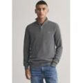 Troyer GANT "COTTON PIQUE HALF ZIP" Gr. 5XL, grau (dunkelgrau melange), Herren, Obermaterial: 100% Baumwolle, meliert, Pullover, mit Piqué-Struktur