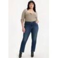 Straight-Jeans LEVI'S PLUS "314 Shaping Straight" Gr. 18 (48), Länge 32, blau (zealous blau), Damen, Obermaterial: 80% Baumwolle, 19% Polyester, 1% Elasthan, Jeans, in Baumwoll-Stretch