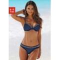 Bügel-Bikini LASCANA Gr. 36, Cup E, blau (marine) Damen Bikini-Sets mit gestreiften Einsätzen