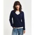 V-Ausschnitt-Pullover GANT "EXTRAFINE LAMBSWOOL V-NECK" Gr. M, blau (evening blau) Damen Pullover