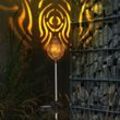 Solarleuchte Außenlampe Steckleuchte, Retro Gartenlampe, Lampenschirm mit Muster, Edelstahl, schwarz kupfer, 1x led 3000 k warmweiß, LxBxH 8x8x85 cm