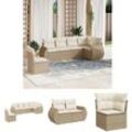 6-tlg. Garten-Sofagarnitur mit Kissen Beige Poly Rattan - Gartenmöbel-Sets - Beige - The Living Store