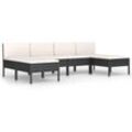 6-tlg. Garten-Lounge-Set mit Auflagen Poly Rattan Schwarz Vidaxl