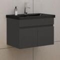 60cm Badmöbel Set mit Waschbecken Schwarz Mineralguss Waschtisch mit Unterschrank Gäste WC Anthrazit Matt