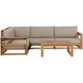 Lounge Set Hellbraun Akazienholz Auflagen Taupe Stoff 4-Sitzer Ecksofa mit Couchtisch Terrasse Outdoor Retro Landhaus Stil