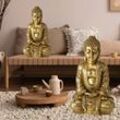 Etc-shop - Buddha Figur Wohnzimmer Dekofigur Wohndekoration , Skulptur Asiatisch, Kunstharz gold, LxBxH 12x10x20 cm, 2er Set