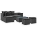 Vidaxl - 4-tlg. Garten-Lounge-Set Schwarz mit Auflagen Poly Rattan