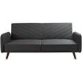 Beliani - 3-Sitzer Sofa Schwarz Kunstleinen Gesteppt Klappbar mit Schlaffunktion Schmale Armlehnen Hohe Holzbeine Retro Wohnzimmer Schlafsofa Sofabett