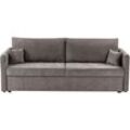 Beliani - 3-Sitzer Sofa Taupe Stoffbezug mit Schlaffunktion Stauraum 2 Dekokissen Niedrige Kleine Schwarze Beine Modern Wohnzimmer Schlafsofa