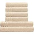 Handtuch Set KLEINE WOLKE "Royal", beige (sandbeige), 6 St., 6er Set (4x 50/100cm + 2x 70/140cm), Frottier, Frottier, Baumwolle, Handtücher (Packung), Uni Farben, Handtücher, Duschtücher, mit Bordüre, weich