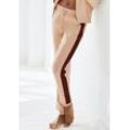 Sweathose S.OLIVER, Damen, Gr. 32/34, N-Gr, beige (sand), Sweatware, Obermaterial: 95% Baumwolle, 5% Elasthan, unifarben mit Farbeinsatz, casual, bequem normal, Hosen, mit Seitenstreifen und Pipings, Loungewear