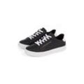 Plateausneaker TOMMY HILFIGER "ESSENTIAL COURT SNEAKER", Damen, Gr. 35, schwarz-weiß (schwarz, weiß), Leder, Lederimitat, sportlich, Schuhe, Freizeitschuh, Halbschuh, Schnürschuh mit Logoschriftzug