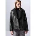 Bikerjacke STREET ONE STUDIO, Damen, Gr. 34, schwarz, Stoff, Obermaterial und Teddy-Details: 100% Polyester, unifarben, casual, normal normal, V-Ausschnitt, Langarm Bündchen, Jacken, mit asymmetrichem Reißverschluss