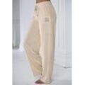 Nickihose VIVANCE, Damen, Gr. 32/34, N-Gr, beige (creme), Nicki, Obermaterial: 100% Polyester, unifarben, Glitzermuster, casual, lässig geschnitten lang, Hosen, mit glänzendem Schmucksteinchen Wording