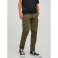 Cargohose JACK & JONES "STACE TUCKER" Gr. 33, Länge 36, grün (olive night), Herren, Obermaterial: 97% Baumwolle, 3% Elasthan, Hosen