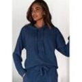 Hoodie LASCANA, Damen, Gr. 40/42, blau (blau, meliert), Rippware, Obermaterial: 56% Polyester, 41% Viskose, 3% Elasthan, unifarben, meliert, Basic, figurumspielend hüftlang, Sweatshirts, Strickpullover mit Kapuze und in melierter Optik, Loungewear