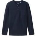 TOM TAILOR Herren Henley Langarmshirt mit Brusttasche, blau, Uni, Gr. XXL