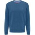 Strickpullover FYNCH-HATTON "FYNCH-HATTON Pullover mit V-Kragen", Herren, Gr. S (48), blau (azur), Strick, Obermaterial: 100% Baumwolle, unifarben, casual, bequem, V-Ausschnitt, Langarm Strickbündchen, Pullover, mit V-Ausschnitt