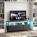 108 cm TV-Schrank – mit 3 Schubladen, TV-Schrank mit LED-Beleuchtung, Eisenstruktur, höhenverstellbare Füße, moderner TV-Schrank mit Stauraum – Braun