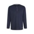 TOM TAILOR Herren Pyjama Langarmshirt, blau, Logo Print, Gr. 48/S